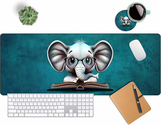 Elephant Mouse Pad Cute Large with Stitched Edges 31.5 x 11.8, Desk Pad Desk Mat for Desktop Decor and Accessories Workplace Home XXL Mouse Pad for Gaming Office Big Mousepad