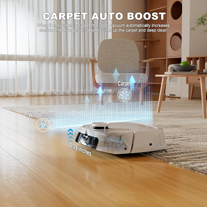 TECBOT Robot Vacuum and Mop (M1 Pro) - LiDAR Robotic Vacuums Cleaner for Home with Pet Hair, Carpet, Hardwood Floors, Auto Smart Mopping, Self Cleaning, Avoids Obstacles, Voice Control, White