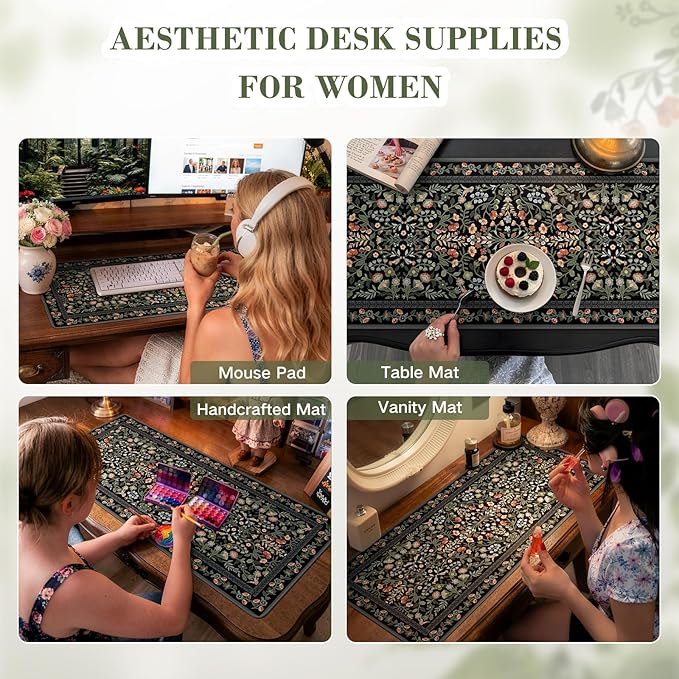 iCasso Desk Mat for Keyboard and Mouse, Large Mouse Pad, Desk Pad Mat, Anti-Slip Big Mousepad with Stitched Edges for Computer Desktop(Floral)