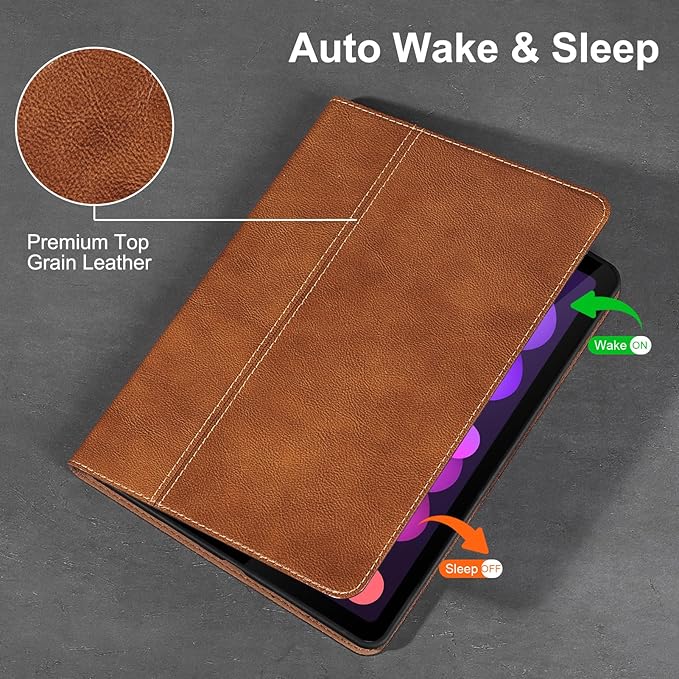 Gexmil Leather Case for iPad mini 7 (A17 Pro) 2024 / iPad mini 6 Generation 2021 8.3 Inch,Premium Cowhide Cover with Adjustable Stand, Auto Wake/Sleep,Vegetable Tanned Brown