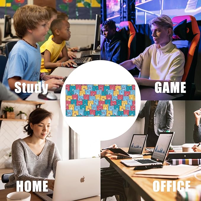 Kawaii Colorful Cats Desk Mat,Large Gaming Mouse Pad,Non-Slip Rubber Base Desk Pad with Stitched Edges for Desk Office Home Decor 35.4X15.7 Inch