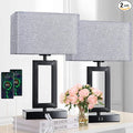 Touch Control Bedside Lamps for Bedrooms Set of 2 Table Lamps for Nightstand with Dual USB Ports, 3-Way Dimmable Modern Desk Lamps for End Table Living Room Office Home Study Room, Grey&Black