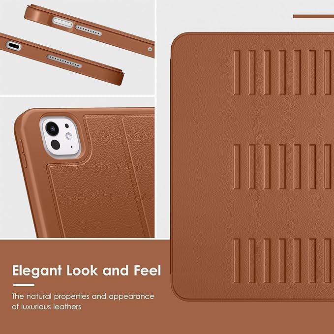VIKESI Case for iPad Pro 11 inch (M5/M4) 2025/2024,Multiple Angles Magnetic Stand Cover,Shockproof Back,Pencil Holder,and Auto Sleep/Wake,Brown