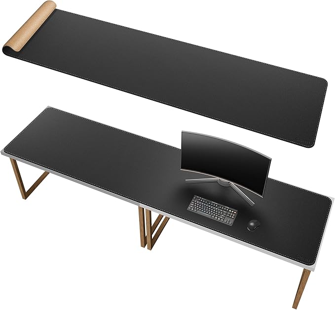 Chihein 79" x 20" 5XL PU Leather Desk Mat (Black), Huge Mouse Pad, Dual Sided Desk Pad Protector, Waterproof Writing Blotter for Gaming/Office/Home