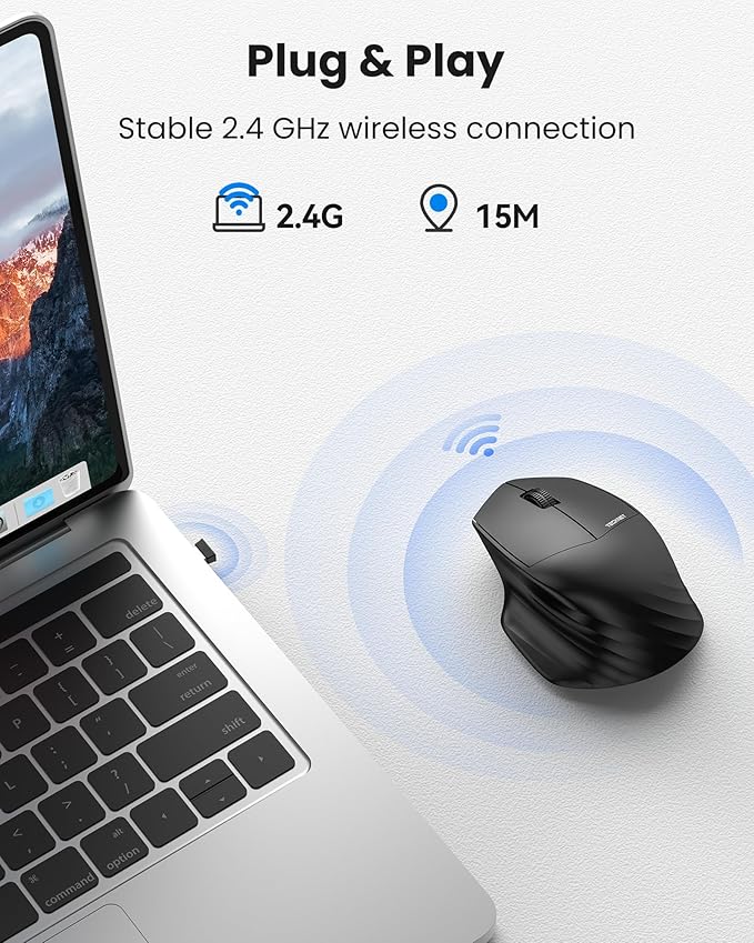 TECKNET Wireless Mouse, 2.4G Computer Mouse, 3 Adjustable DPI Silent Mouse with USB A Receiver, 3 Buttons, 24 Months Battery Life, Ergonomic Wireless Mouse for Laptop, PC, Mac, Desktop-Black