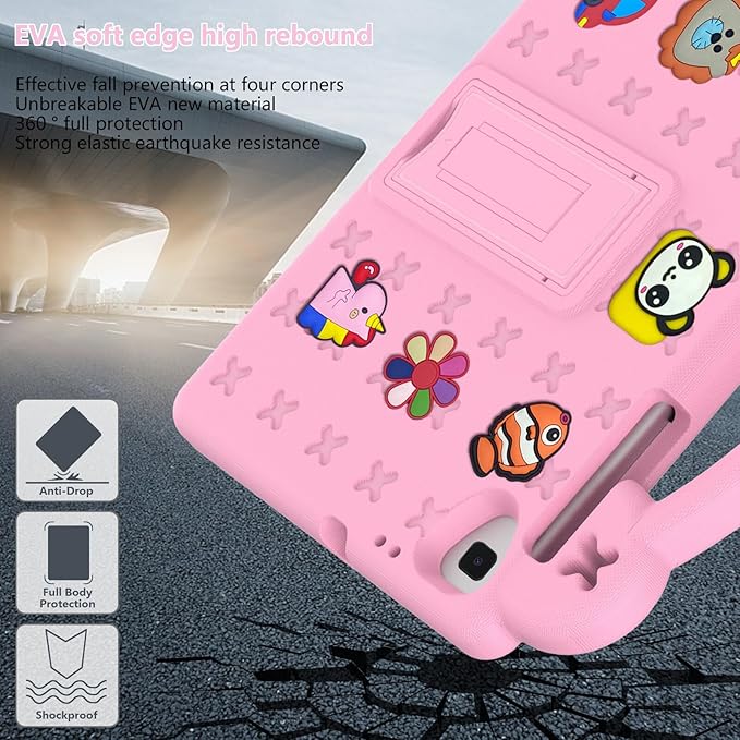 AKABEILA Compatible with Samsung Galaxy Tab A 10.1(2019)/Lenovo Tab M10 HD 2nd Gen/Tab K10/M10 Plus 10.3 inch Tablet Case, Kids Case with Shoulder Strap & Stand Handle Pink