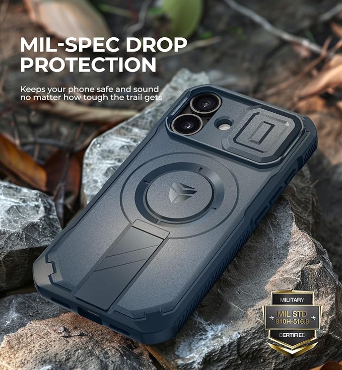 Dexnor for iPhone 16 Case with Slide Camera Cover & Adjustable Kickstand, Rugged Shockproof Bumper Cases Heavy-Duty Magnetic Protective Cover,Navy Blue