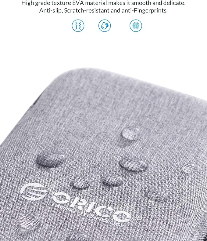 ORICO Hard Drive Case 2.5 inch External Drive Storage Carrying Bag Waterproof Shockproof with Inner Size 5.5x3.5x1.0inch for Organizing HDD and Electronic Accessories,Grey(PHD-25)