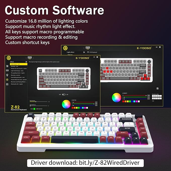 E-YOOSO 75% Wired Mechanical Gaming Keyboard, Creamy Sound, Hot Swappable Pre-lubed Linear Switches, Gasket Structure, Knob Control, RGB Backlit, Compact Custom for PC, White/Red