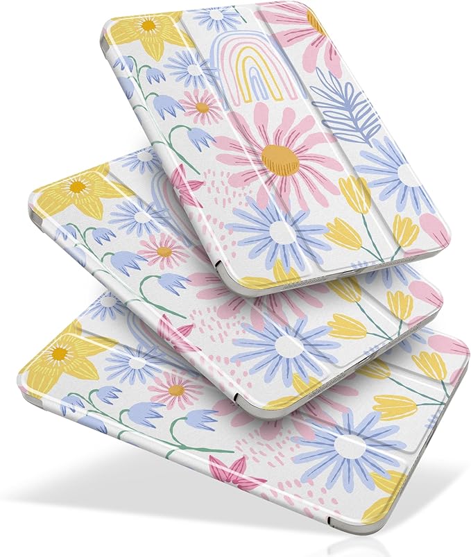 DONGKE for iPad mini 7 (A17 Pro) 2024 & iPad mini 6 2021 8.3 Inch, Slim Foldable Stand Hard PC Translucent Back Shell Smart Cover for iPad mini 7th/6th Generation [Auto Wake/Sleep] - Colorful Florals