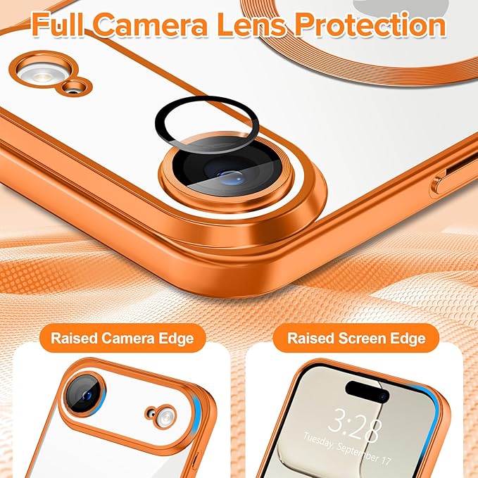 Hython Magnetic Clear for iPhone Air Case with Camera Lens Protector [Compatible with MagSafe] Luxury Plating Edge Slim Soft TPU Cover Protective Phone Case for iPhone Air 6.5", Matte Orange
