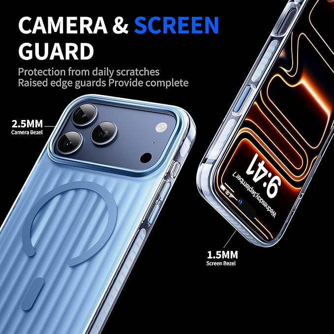 Strong Magnetic for iPhone 17 Pro Max case,1XLens Protector[10Ft Military-Grade Protection] Compatible with fit MagSafe Shockproof Slim Thin Cover case for iPhone 17 Pro Max 6.9 inch,Light Blue Metal