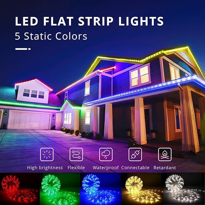 LED Rope Lights, 33Feet Blue Flat Flexible Strip Light, Plug in Novelty Lighting, Connectable and Waterproof for Home Christmas Holiday Garden Patio Party Decoration
