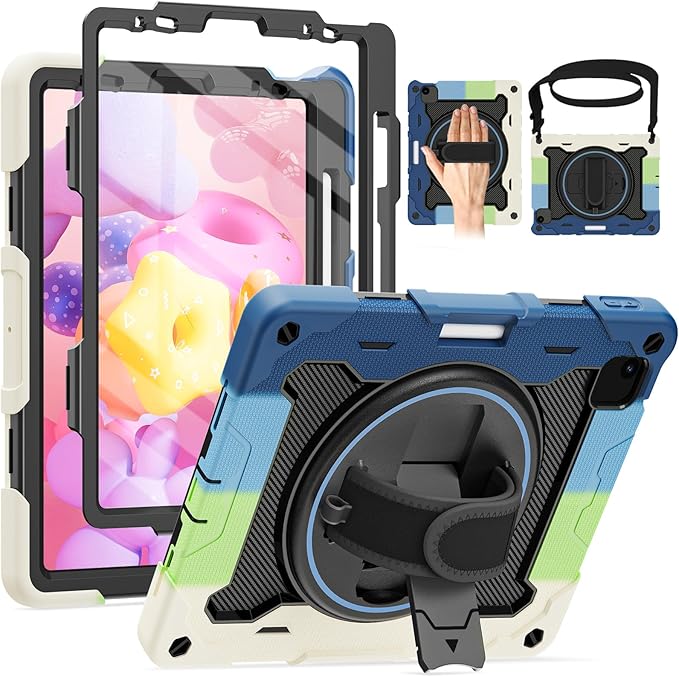 for iPad Pro 11 Case 4th 3rd 2nd 1st Gen (2022 2021 2020 2018) & iPad Air 5th 4th Generation 10.9 inch Case with HD Screen Protector, 360 Kickstand/Hand Strap, Pen Holder, Shoulder Strap