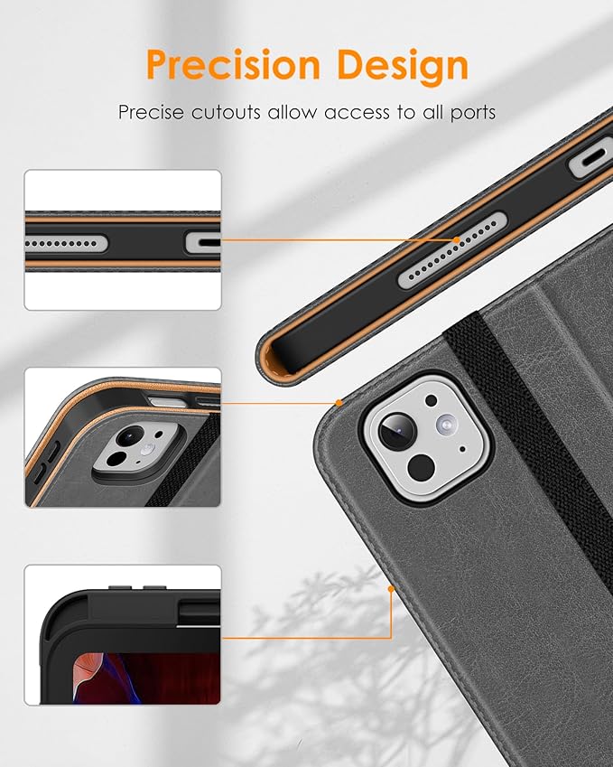 DTTO for iPad Pro 11 inch Case (M5/M4) 2025/2024, Premium Leather Business Folio Stand Cover with Pencil Holder - Auto Wake/Sleep and Multiple Viewing Angles, Gray
