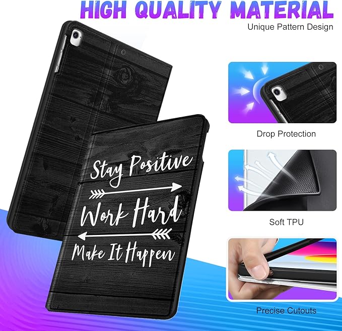 Uppuppy for iPad 5th/6th Generation Case, for Apple iPad Air 1st/2nd Gen, for Pro 9.7 Inch Case Cute Kids Women Teen Girls Men Quote Cool Design Black Folio Cover for iPad 5/6, Air 1/2, Pro 9.7