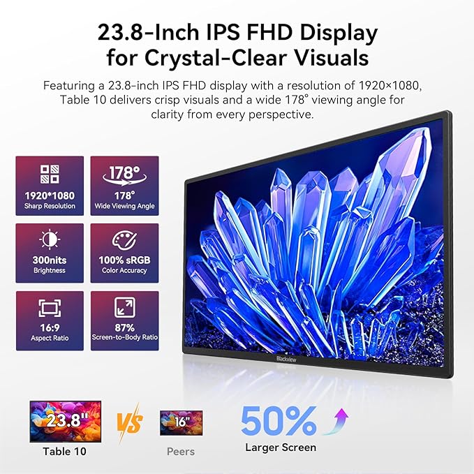 Blackview 24" Portable Monitor 100Hz for Work Home Office Game, 1080P FHD IPS Laptop Screen Extender with Rotating Stand & VESA, USB-C HDMI Plug-Play for Mac/Windows/PS/Switch/Xbox