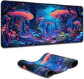 Simpkeely Fantasy Mushroom Mouse Pad, Blacklight Gaming Forest Waterproof Extended Large Desk Pad UV Long Computer Keyboard Big Mouse Mat with 3mm Non-Slip Rubber Base for Office Home - 31.5" x 11.8"