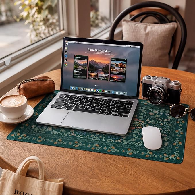 iCasso Green Aesthetic Flower Mouse pad for Laptop, Vintage Desk Matt for Desktop 13.7"x23.6", Anti-Slip Mousepad with Stitched Edges for Laptop Computer Keyboard(Deep Green)