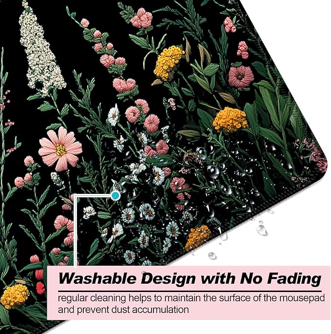 Pretty Wildflower Gaming Desk Mat, Computer Keyboard Large Extended Flowers Mouse Pad for Office and Home, 31.5×11.8 Inches, XL
