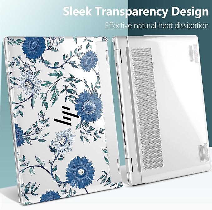Premium Crystal Clear Case for HP Envy x360 16-inch 2-in-1 Laptop 2024 Release, Creative Patterns Ultra-Slim Lightweight Scratch-Resistant Hard Shell with Professional Protection, Blue Flowers