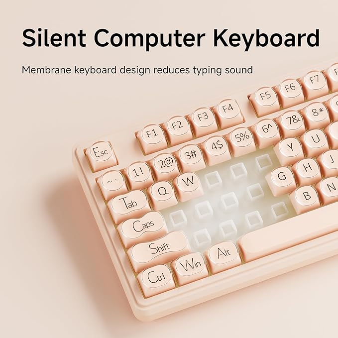 EWEADN V102 Wired Keyboard, 98 Keys Creamy Gaming Keyboard with Number Pad, Display Screen & Media Knob RGB Silent Wired Cute Computer Keyboard for Laptop PC Gamer - Cream Pink