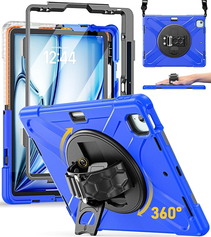 BRAECN Case for iPad Air 13 Inch 2026(M4)/2025(M3)/2024(M2) & iPad Pro 12.9''(2022/2021/2020/2018), Full-Body Protection Screen Protector Pencil Holder 360° Rotating Handle Kicktand Kids Friendly