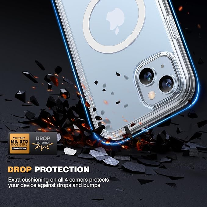 Diaclara Designed for iPhone 15 Plus Case 6.7'', [Compatible with MagSafe] Full Body Rugged Magnetic Case w/Built-in Screen Protector+Glass Camera Lens Protector,Clear-Magnetic