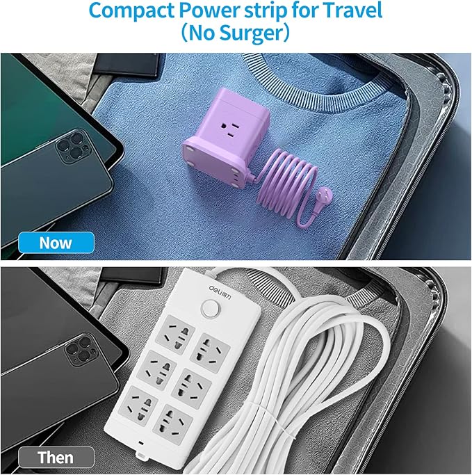 Cube Power Strip, FDTEK 4 Widely Spaced Outlet with 3 USB (1 USB C) Flat Plug Power Strips with Long Extension Cords Space Save Compact Portable for Travel Home Office Cruise (Purple) 10FT