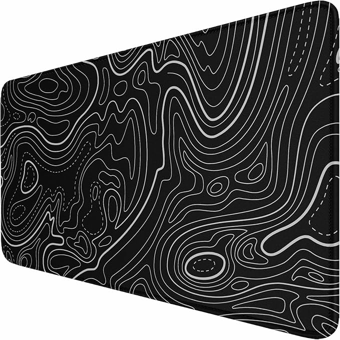 Large Gaming Mouse Pad with Stitched Edges, (31.5X15.7In) Durable Non-Slip Natural Rubber Base, Waterproof Computer Keyboard Pad Mat for Esports Pros, Gamer, Desktop, Office, Home, Terrain Black