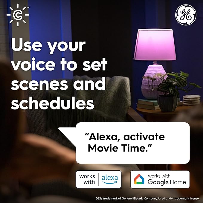 GE Cync Dynamic Effects A19 LED Smart Light Bulbs, Bluetooth and WiFi Color Changing Lights with Music Sync, Compatible with Alexa and Google Home (2 Pack)