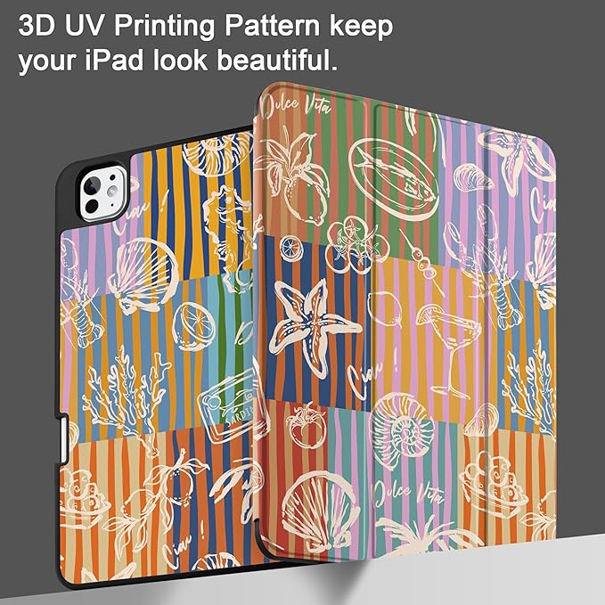 DONGKE Case for iPad Pro 11 inch (M5 2025 / M4 2024, 6th & 5th Generation) – [Built-in Pencil Holder] Ultra Slim PU Leather Trifold Stand Cover with Soft TPU Back, Auto Wake/Sleep, Italy Food