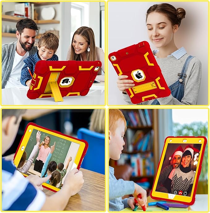 CCMAO for iPad 6th/ 5th Generation Case 2018/2017, iPad Air 2 Case 2014, iPad 9.7 '' Case, Heavy Duty Shockproof Rugged Protective iPad 5 6 Gen Cover with Kickstand, Red+Gold
