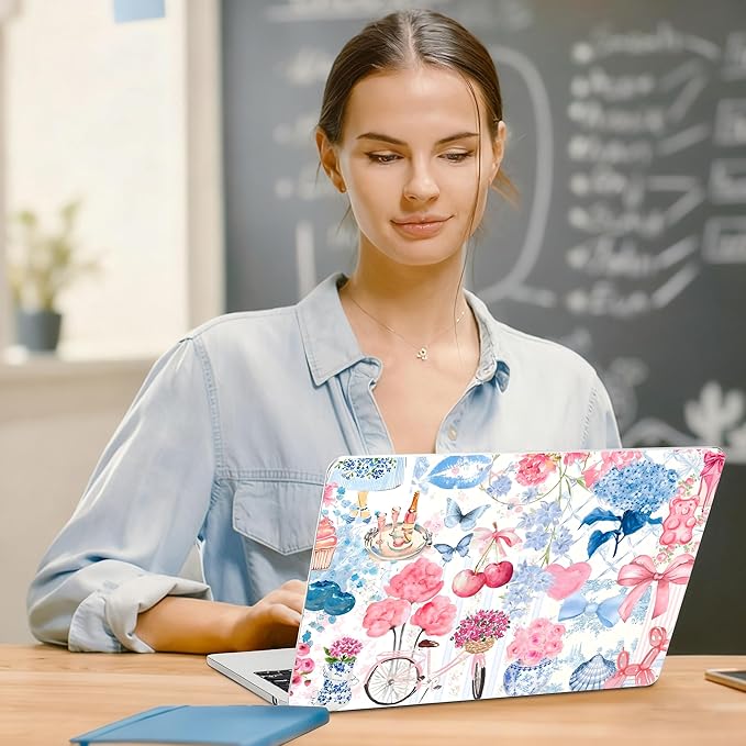 G JGOO Compatible with MacBook Air 13 inch Case 2026 2025-2022 M5 A3449 M4 A3240 M3 A3113 M2 A2681, Hard Shell for MacBook Air 13.6 inch Case + Keyboard Cover +Screen Protector, Pink Blue Collage