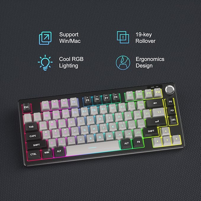MageGee Mini 60% Gaming Keyboard, RGB Backlit 75 Key Ultra-Compact Keyboard, TS75 Ergonomic Waterproof Mechanical Feeling Office Computer Keyboards for PC, MAC, PS4, Xbox ONE Gamer