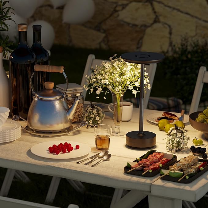 Rechargeable Cordless Table Lamps, Portable 5000mAh Battery Table Light, 3 Color Stepless Dimming LED Table Light,Suitable for Terrace, Western Restaurant, Cafe(with Memory Function)