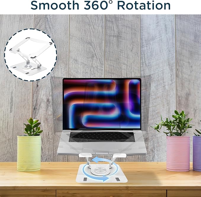 Uncaged Ergonomics Swivel Laptop Stand for Desk, Adjustable Computer iPad Stand for Desk w/ 360 Rotation, Portable Laptop Holder for Home Office Ergonomic Supplies (White)