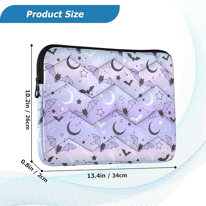 Cute Laptop Sleeve 13 inch Purple Bat Moon Laptop Bag 14 inch Waterproof Computer Bag for Women Laptop Accessories Computer Cover Bag for Tablet Men, A06D24018