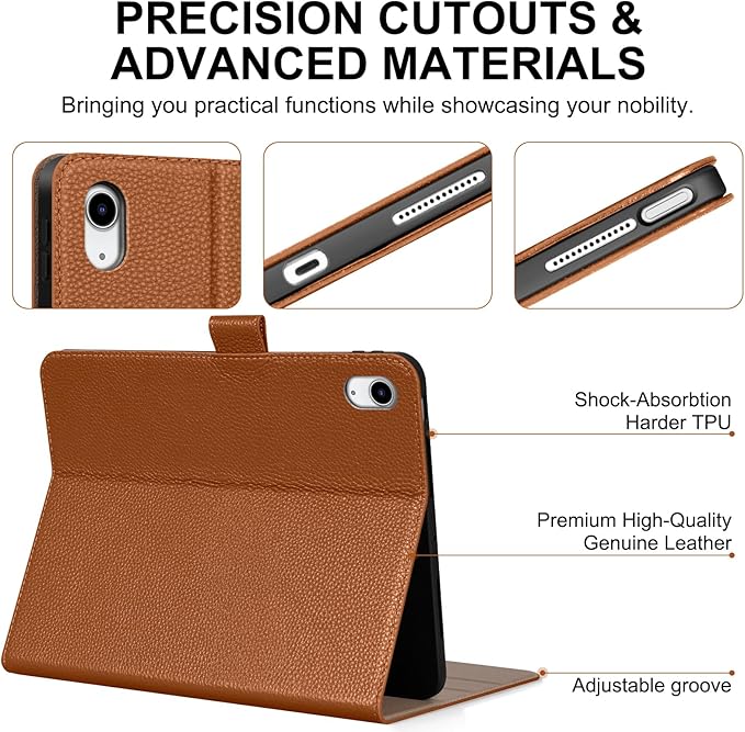 Genuine Leather Case for iPad 11th Gen 11" (2025/A16) & 10th Gen 10.9" (2022) | with Pencil Holder and Adjustable Stand, Magnetic Closure, Auto Wake/Sleep Cover | Brown