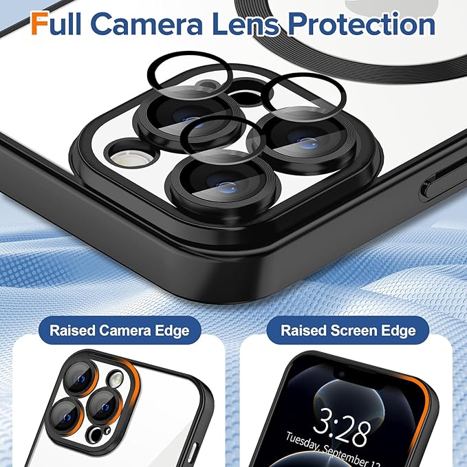 Hython Magnetic Clear for iPhone 12 Pro Max Case with Camera Lens Protector [Compatible with MagSafe] Plating Edge Slim Soft TPU Cover Protective Phone Case for iPhone 12 Pro Max 6.7", Matte Black
