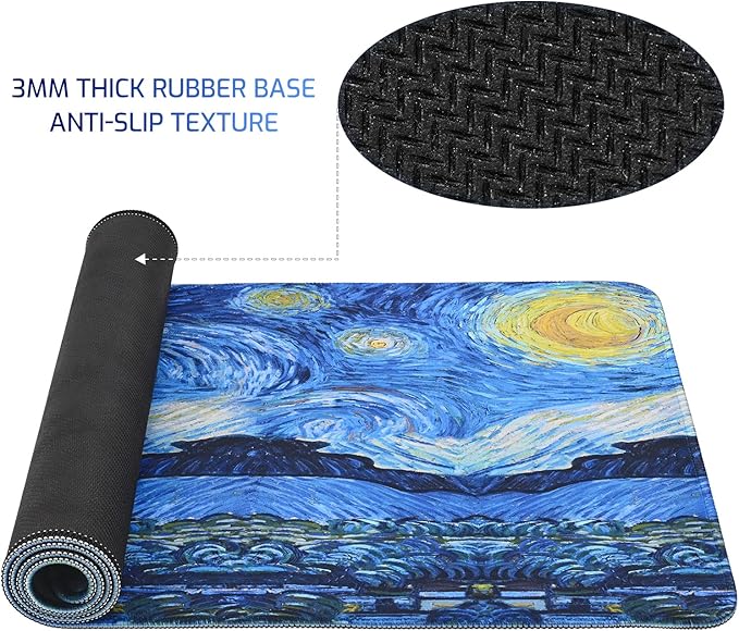 Mouse Pad, Van Gogh Starry Night Extended Large Gaming Mouse Pad, 31.4"x11.8" Non-Slip Rubber Base XL Large Mousepad with Stitched Edges,Waterproof Keyboard Mouse Mat Desk Pad