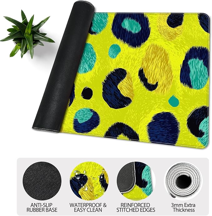 35.4 x 15.7 in, XXL Large Mouse Pad for Desk, Extended Keyboard Mouse Mat for Computer Office, Big Mouse pad with Stitched Edges, Gaming Pc-Abstract Leopard Print Light Green