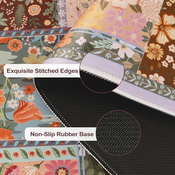 iCasso Floral Desk Pad Mat, Large Mouse Pad, Desk Matt for Desktop, Anti-Slip XXL Big Mousepad with Stitched Edges for Computer Keyboard (Brown)