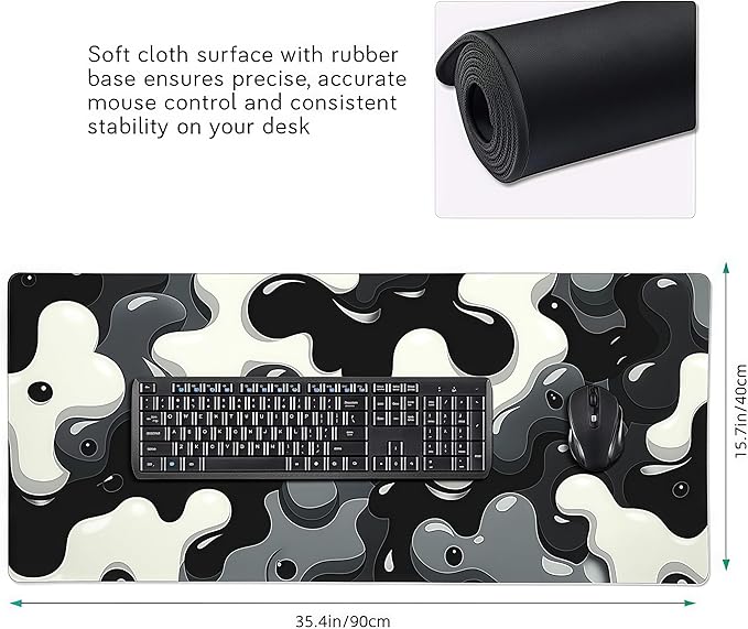 Extra Large Mouse Pad, Black and White Minimalist Pattern, 31.5 x 15.7 Inches, Rubber, Rectangular Desk Protector with Non-Slip Backing