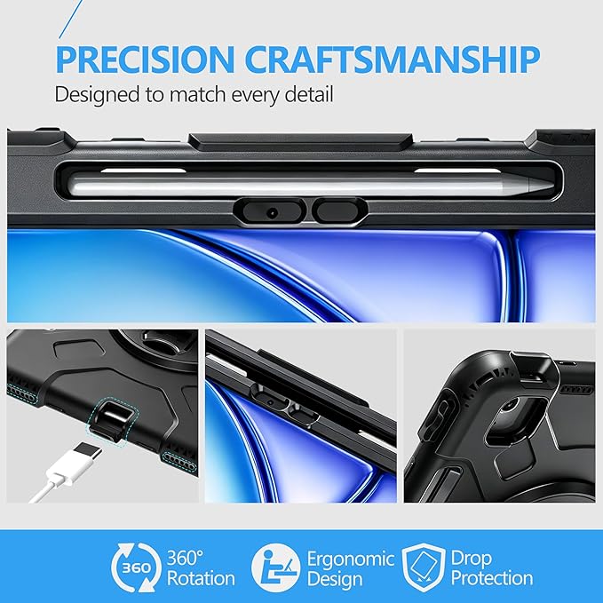 Case for iPad Air 11 M4 2026/ M3 2025/ M2 2024: Silicone Cover for iPad Air 5th & 4th Generation 10.9 Inch (2020/2022) with Screen Protector- Stand- Handle- Shoulder Strap- Pencil Holder