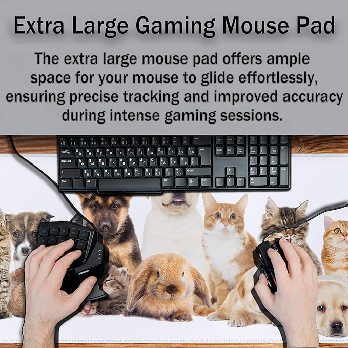 Computer Desk Pad Dog Desktop?Mat, Gaming Mousepads Keyboard Pad, Cool Mouse Pads Waterproof Non-Slip Rubber Base, 35.4" X 15.7" for Work/Game/Office/Home Cute Animal Pet Collection Photos