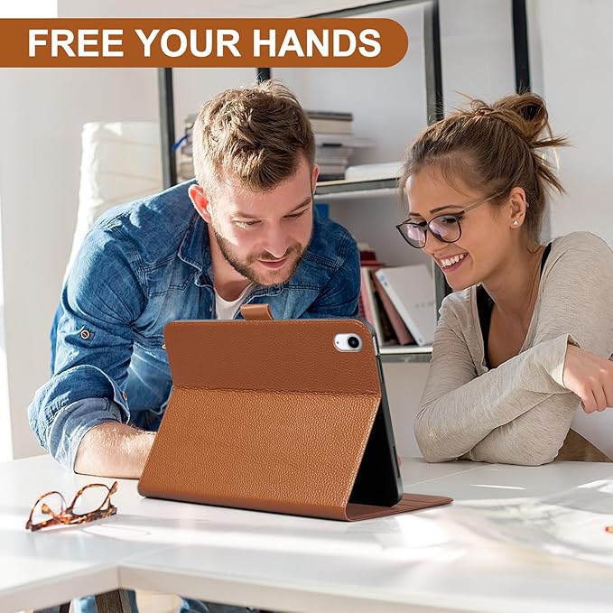 Genuine Leather Case for iPad Air 11" M4 2026/M3 2025/M2 2024, 5th/4th Gen 10.9" | with Pencil Holder and Adjustable Stand, Magnetic Closure, Auto Wake/Sleep Cover | Brown