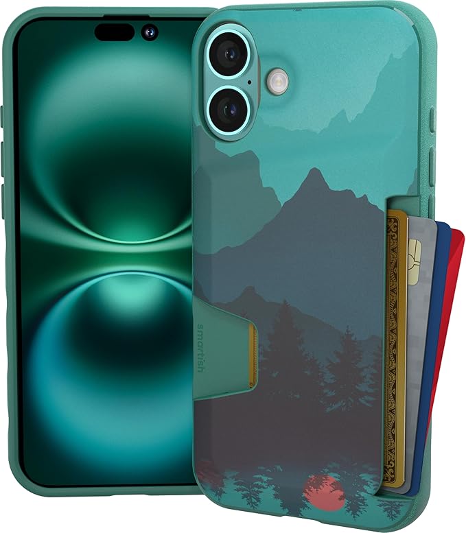Smartish® iPhone 16 Plus Wallet Case - Wallet Slayer Vol. 1 [Slim + Protective] Credit Card Holder - Drop Tested Hidden Credit Card Slot Cover for Apple iPhone 16 Plus - Moving Mountains