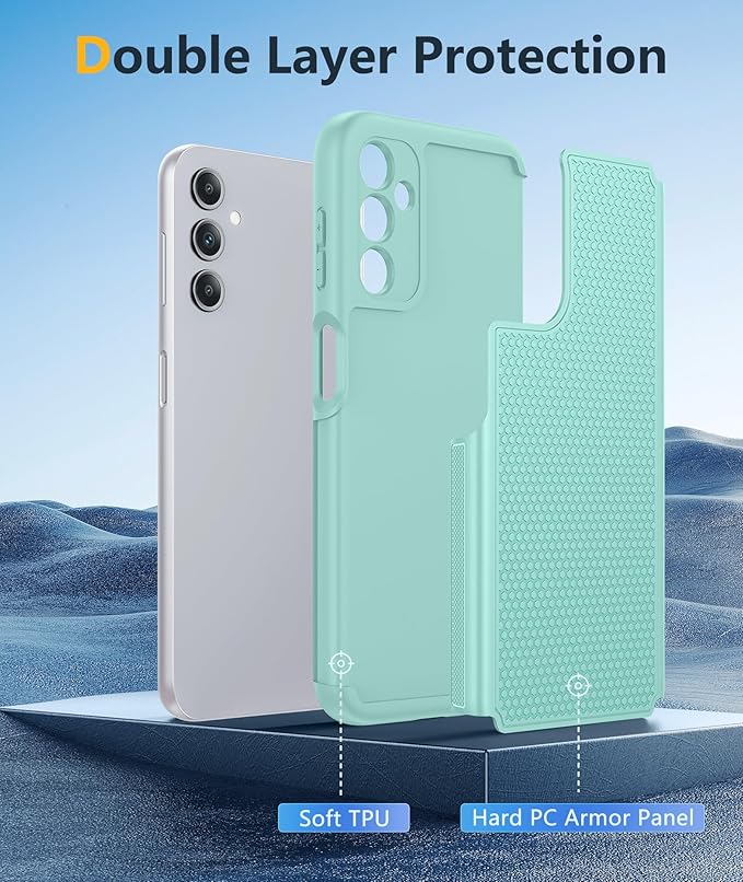 FNTCASE for Samsung Galaxy A14 5G Case: Dual Layer Protective Heavy Duty Cell Phone Cover Shockproof Rugged with Non Slip Textured Back - Military Protection Bumper Tough - 2023, 6.6inch (Mint Green)