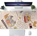 Japanese Ramen Sushi Food Desk Mat Beige XL Mouse Pad Large Full Desk Mousepad Gaming Extended Keyboard Mouse Mat Desk Pad for Computer Laptop 31.5''X15.7'' Non-Slip Rubber Base with Stitched Edges